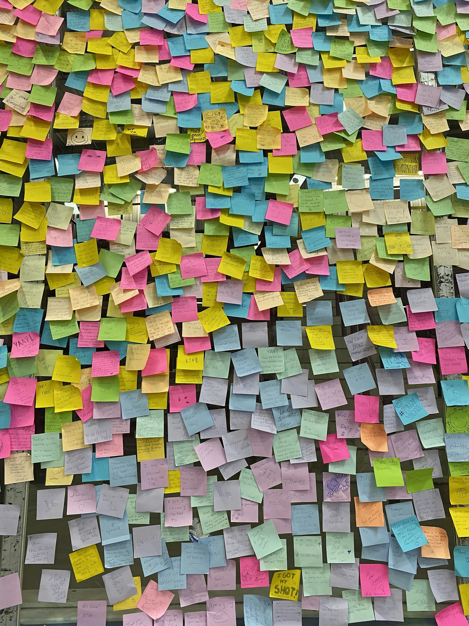 Workshop wall covered in sticky notes